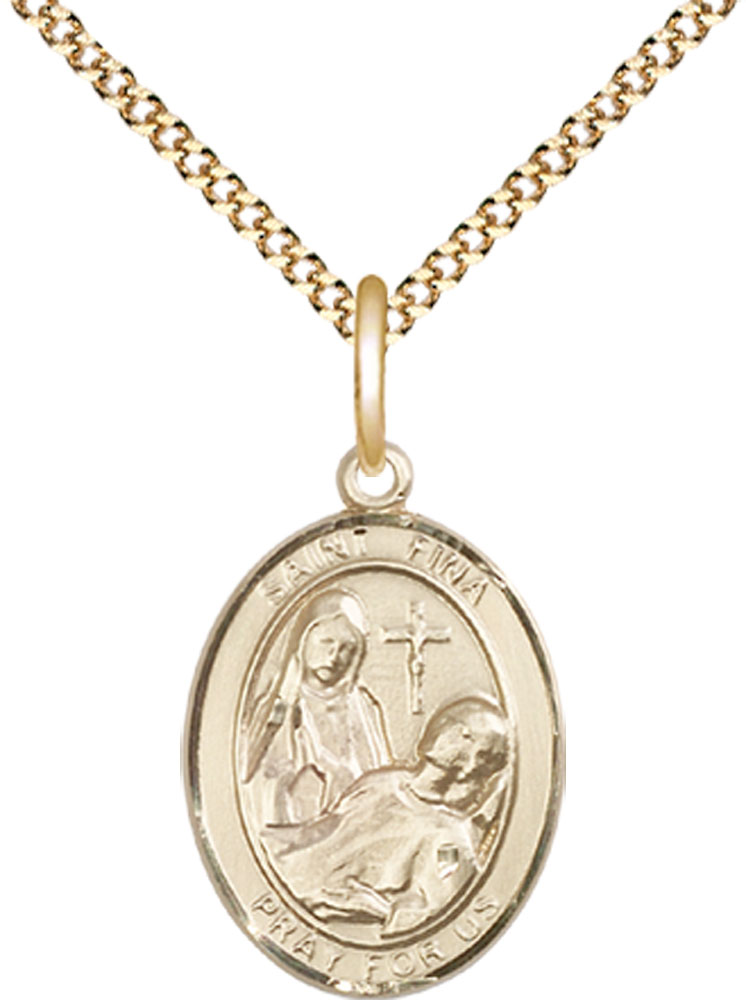 14kt Gold Filled Saint Fina Pendant on a 18 inch Gold Plate Light Curb chain
