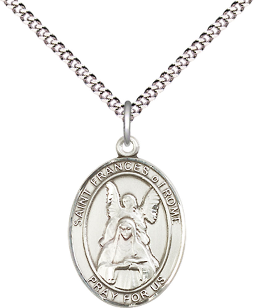 Sterling Silver Saint Frances of Rome Pendant on a 18 inch Light Rhodium Light Curb chain