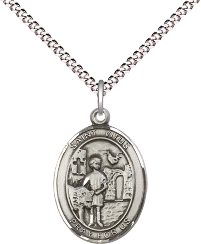 Sterling Silver Saint Vitus Pendant on a 18 inch Light Rhodium Light Curb chain