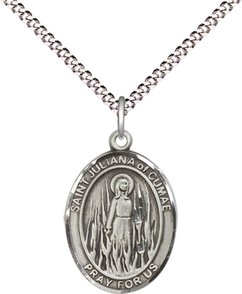 Sterling Silver Saint Juliana Pendant on a 18 inch Light Rhodium Light Curb chain
