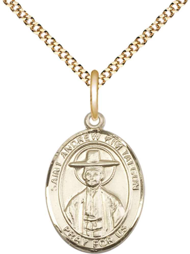 14kt Gold Filled Saint Andrew Kim Taegon Pendant on a 18 inch Gold Plate Light Curb chain