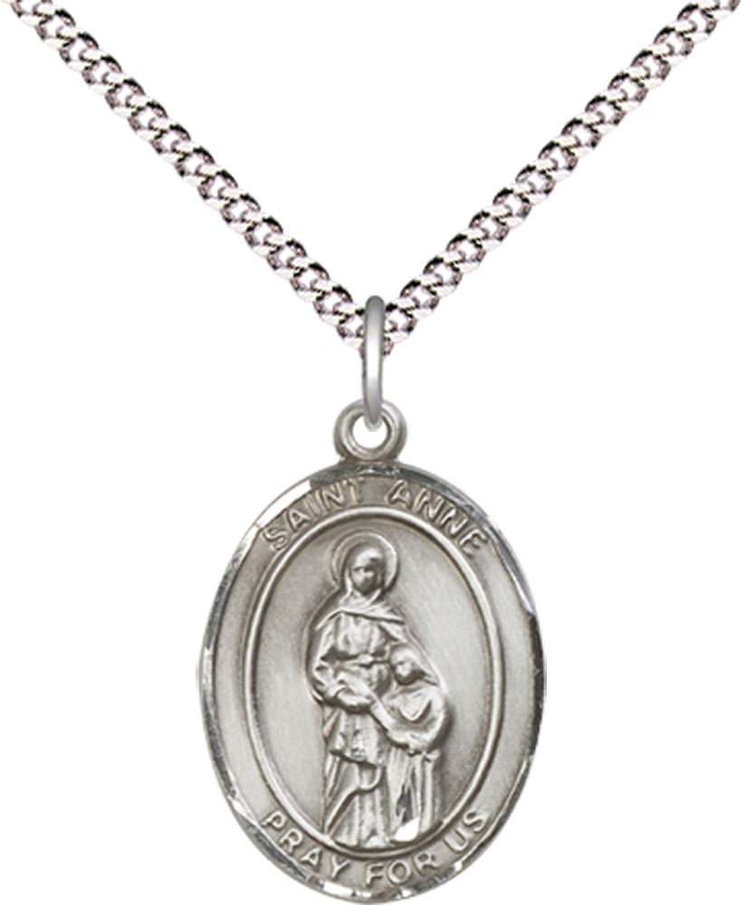 Sterling Silver Saint Anne Pendant on a 18 inch Light Rhodium Light Curb chain