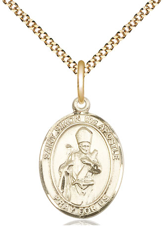 14kt Gold Filled Saint Simon the Apostle Pendant on a 18 inch Gold Plate Light Curb chain