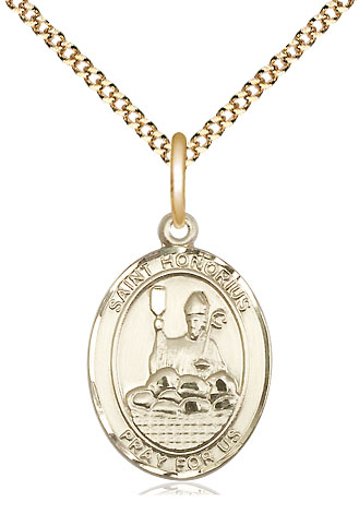 14kt Gold Filled Saint Honorius of Amiens Pendant on a 18 inch Gold Plate Light Curb chain