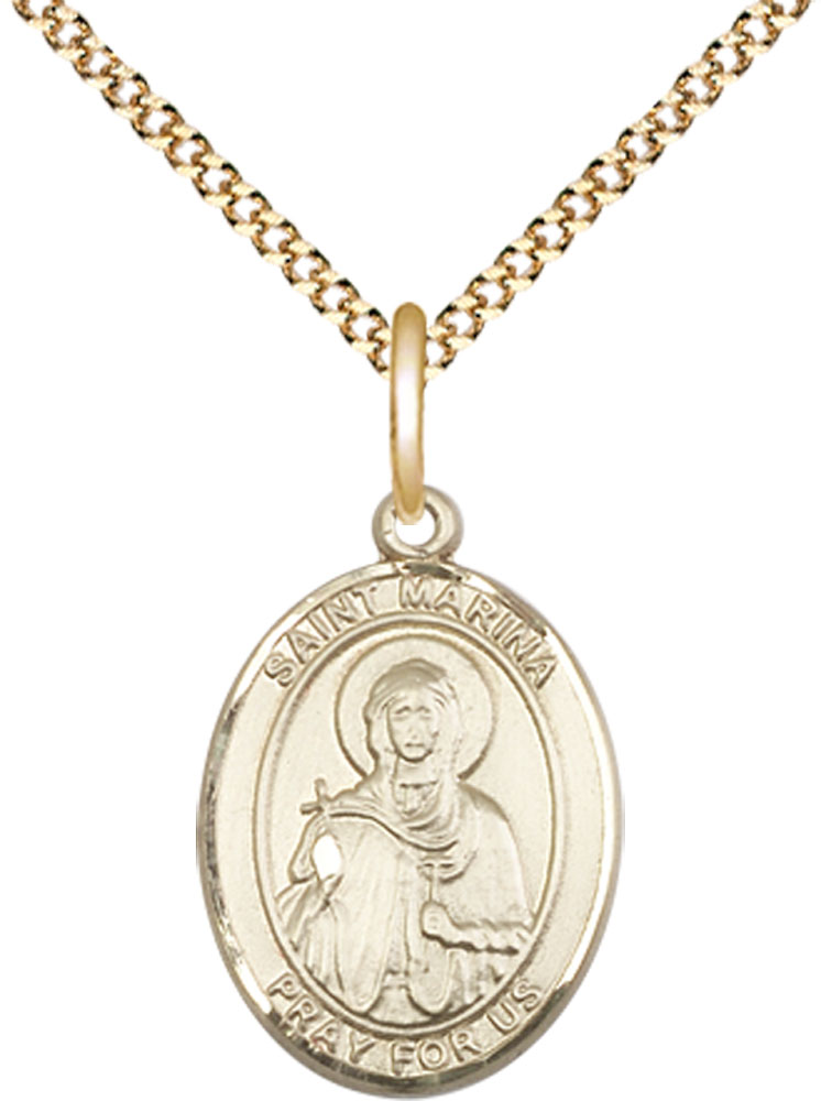 14kt Gold Filled Saint Marina Pendant on a 18 inch Gold Plate Light Curb chain