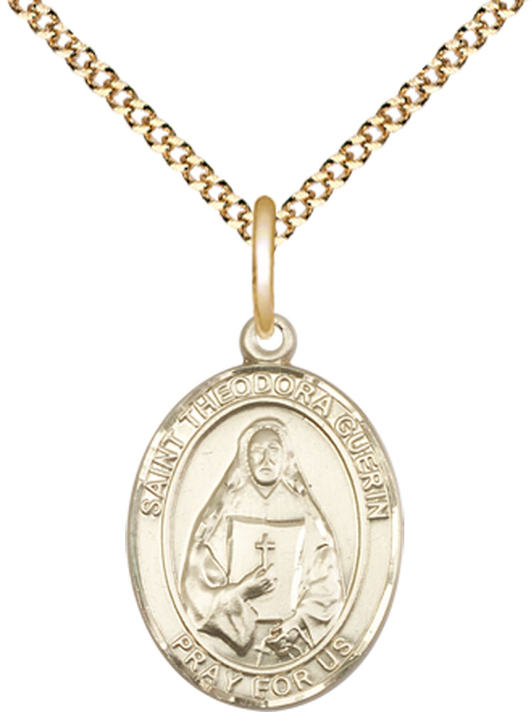 14kt Gold Filled Saint Theodora Pendant on a 18 inch Gold Plate Light Curb chain