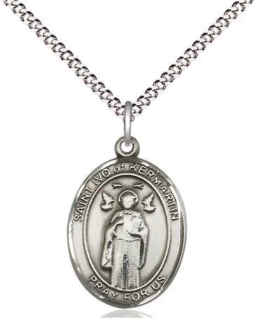Sterling Silver Saint Ivo Pendant on a 18 inch Light Rhodium Light Curb chain