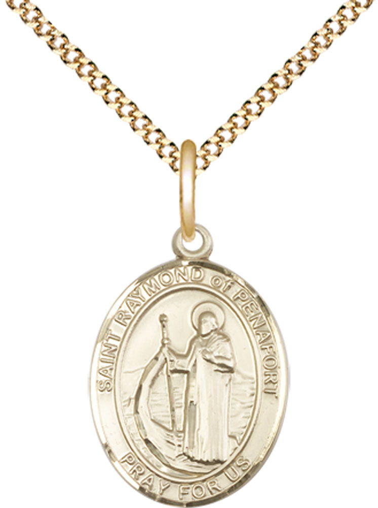 14kt Gold Filled Saint Raymond of Penafort Pendant on a 18 inch Gold Plate Light Curb chain