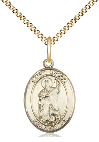 14kt Gold Filled Saint Drogo Pendant on a 18 inch Gold Plate Light Curb chain