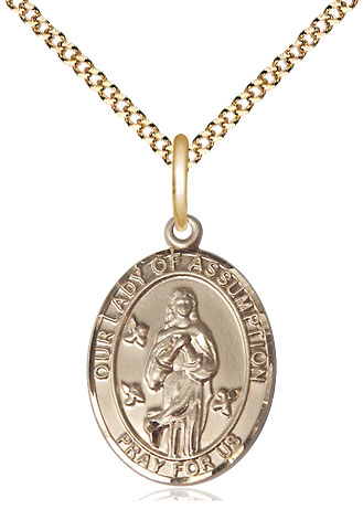 14kt Gold Filled Our Lady of Assumption Pendant on a 18 inch Gold Plate Light Curb chain