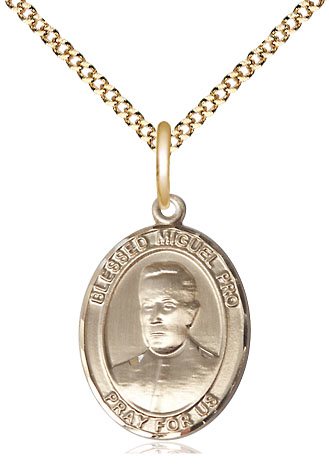 14kt Gold Filled Blessed Miguel Pro Pendant on a 18 inch Gold Plate Light Curb chain