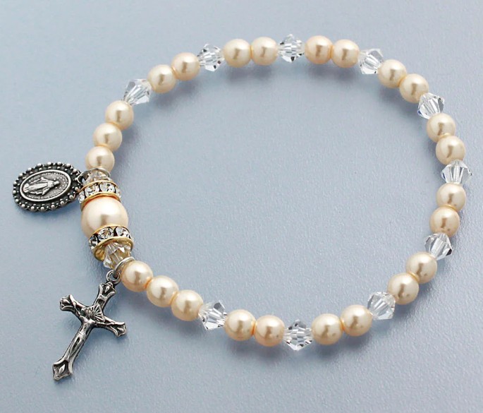 Rosary Bracelet Stretch Crystal/Pearl