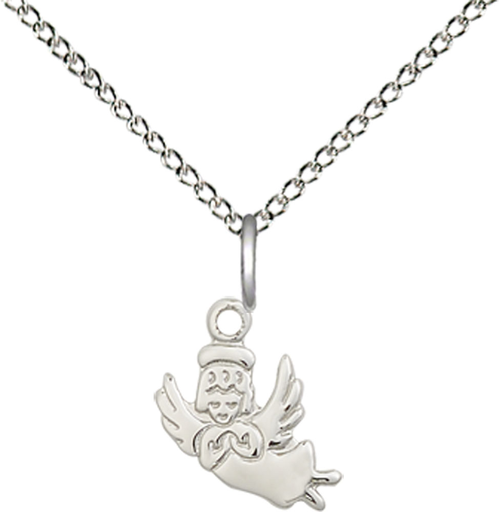 Sterling Silver Guardian Angel Pendant on a 18 inch Sterling Silver Light Curb chain