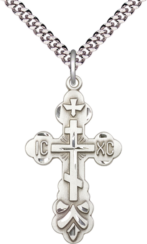 Sterling Silver Cross Pendant on a 24 inch Light Rhodium Heavy Curb chain