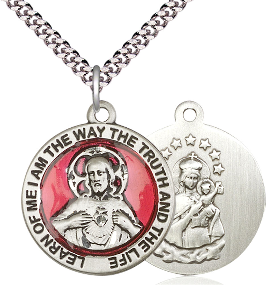 Sterling Silver Scapular Pendant on a 24 inch Light Rhodium Heavy Curb chain