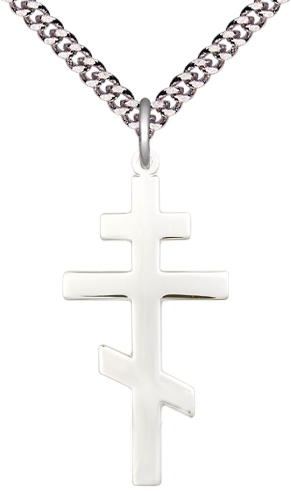 Sterling Silver Saint Andrew Pendant on a 24 inch Light Rhodium Heavy Curb chain