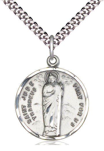 Sterling Silver Saint Jude Pendant on a 24 inch Light Rhodium Heavy Curb chain