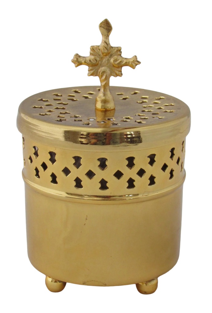 Brass Cylindrical Incense Burner w/Cross