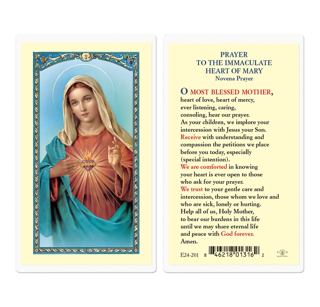 Novena Prayer to the Immaculate Heart of Mary Laminated Holy Card