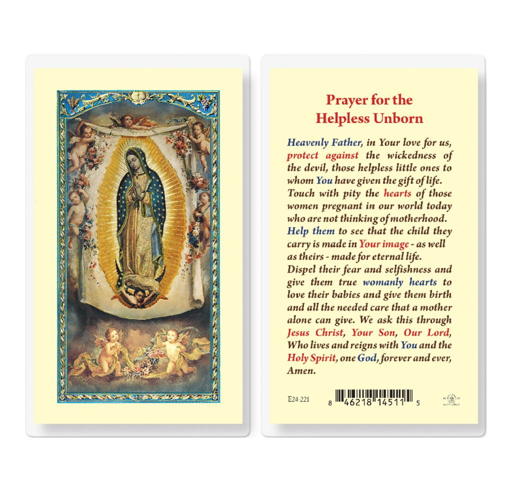 Prayer for the Helpless Unborn Laminated Holy Card
