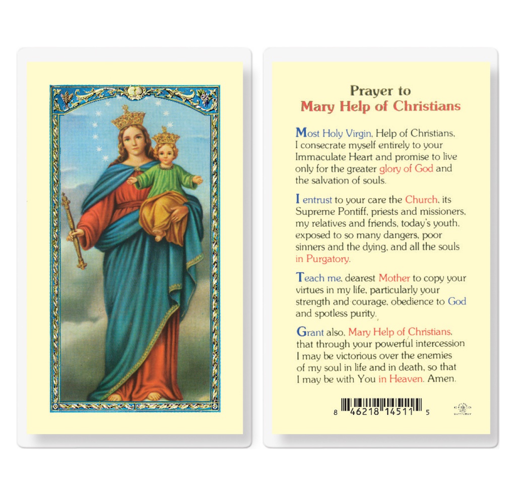 Mary Help of Christians Laminated Holy Card