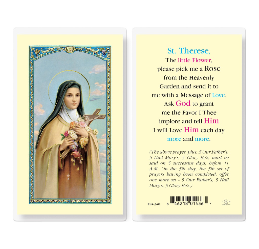 Saint Theresa Pick Me a Rose Laminated Holy Card