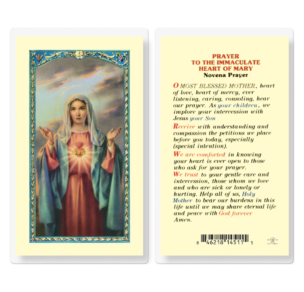 Immaculate Heart of Mary Novena Laminated Holy Card