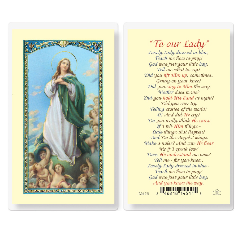 Lovely Lady dressed in Blue Laminated Holy Card