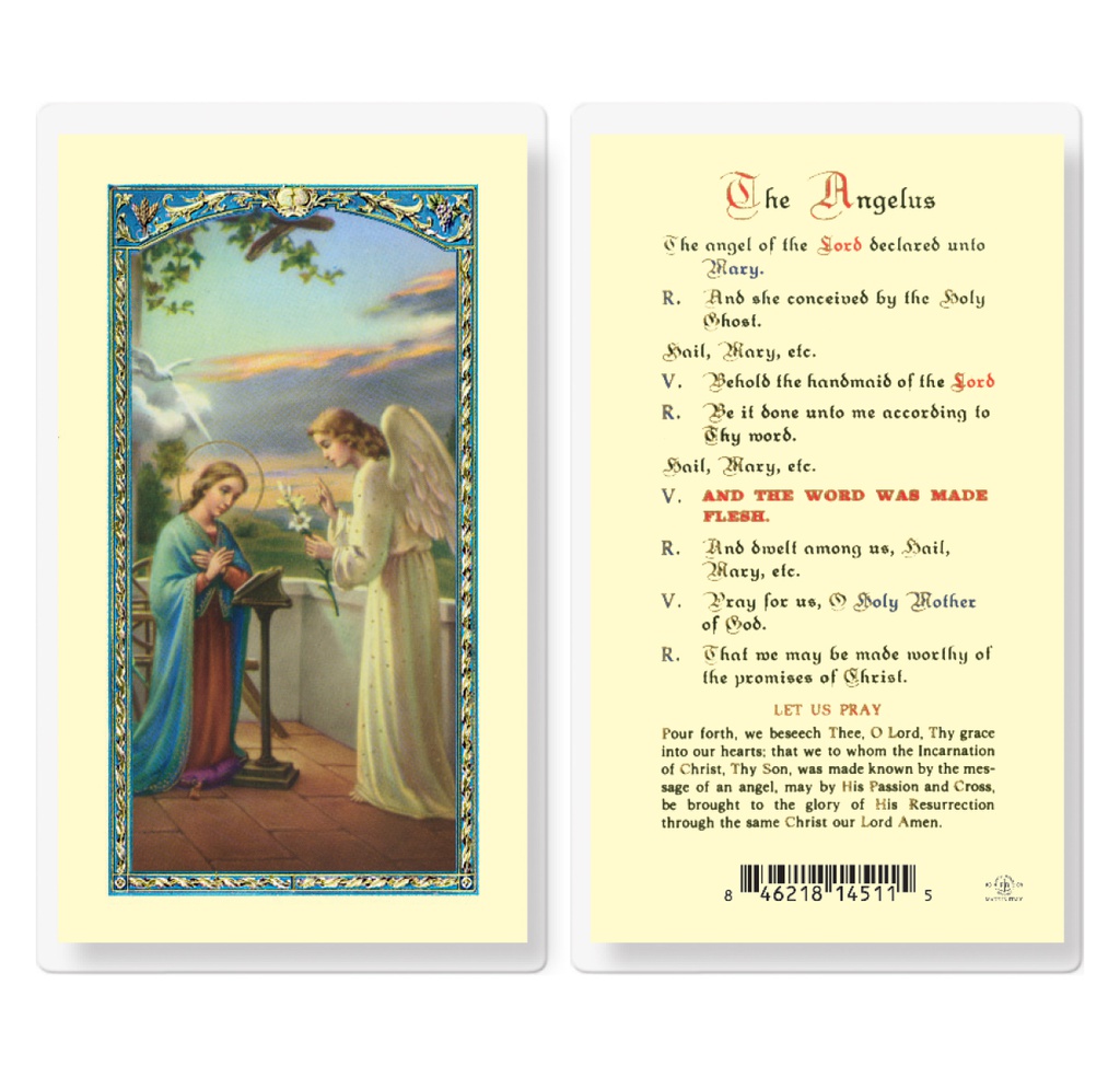 Angelus Prayer - Annunciation Laminated Holy Card