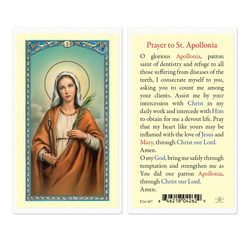 Saint Apollonia Laminated Holy Card