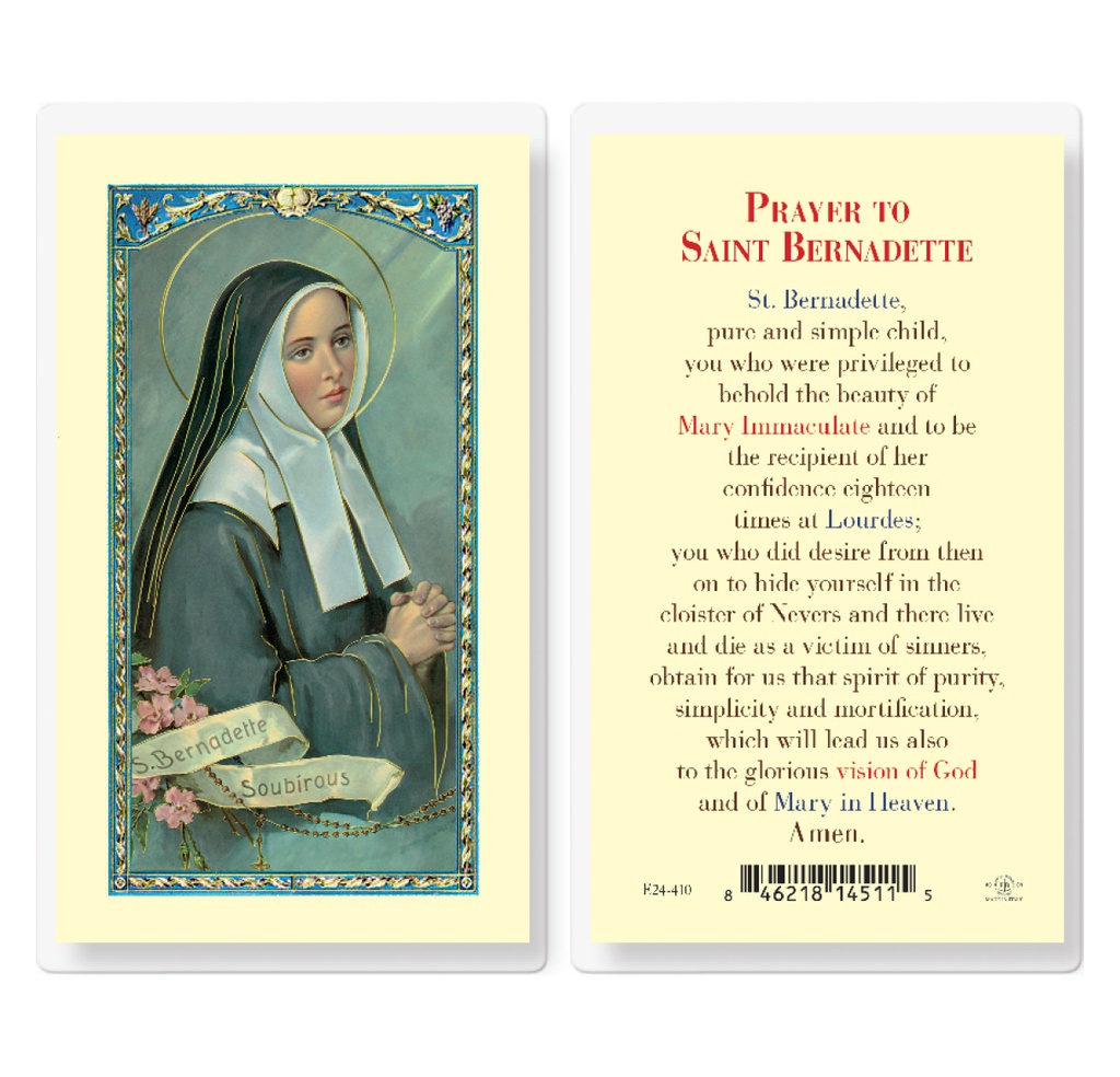 Prayer to Saint Bernadette Laminated Holy Card