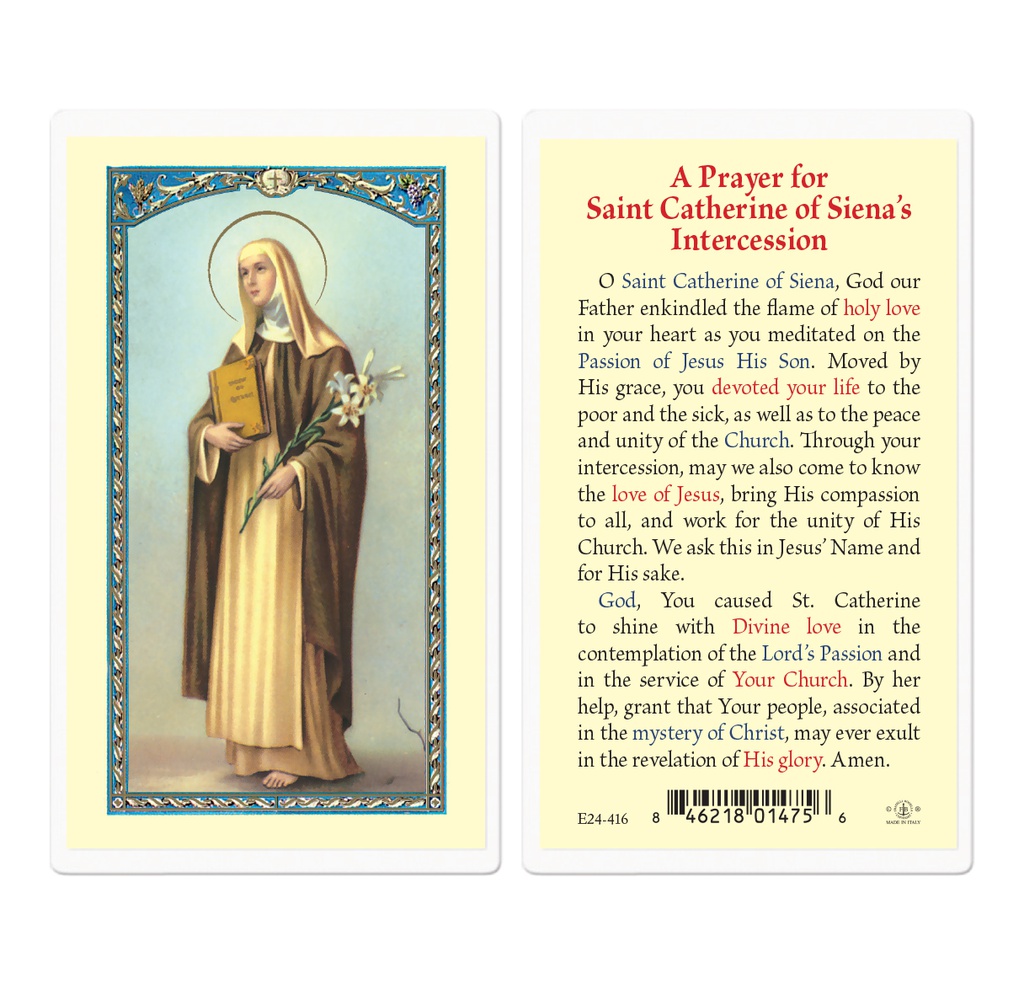Saint Catherine of Sienna Biography Laminated Holy Card
