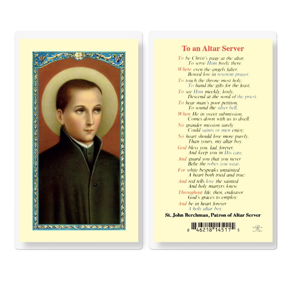 Saint John Berchman Altar Server Laminated Holy Card
