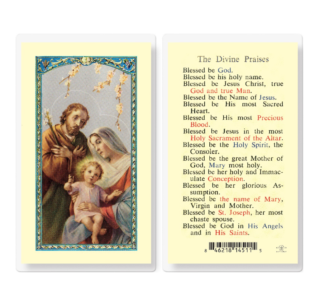 The Divine Praises Holy Family Laminated Holy Card