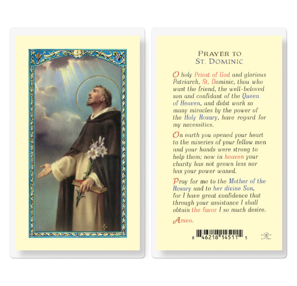 Prayer to Saint Dominic Laminated Holy Card