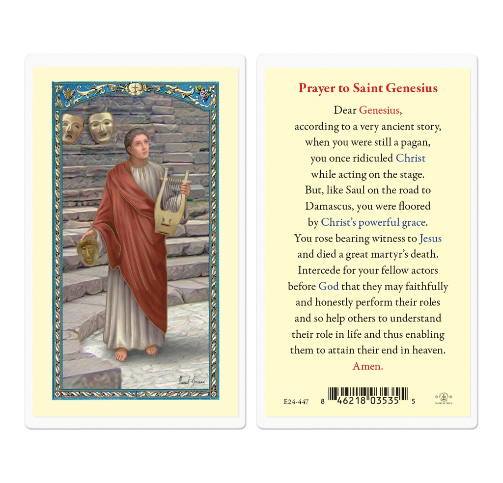 Saint Genesius Laminated Holy Card