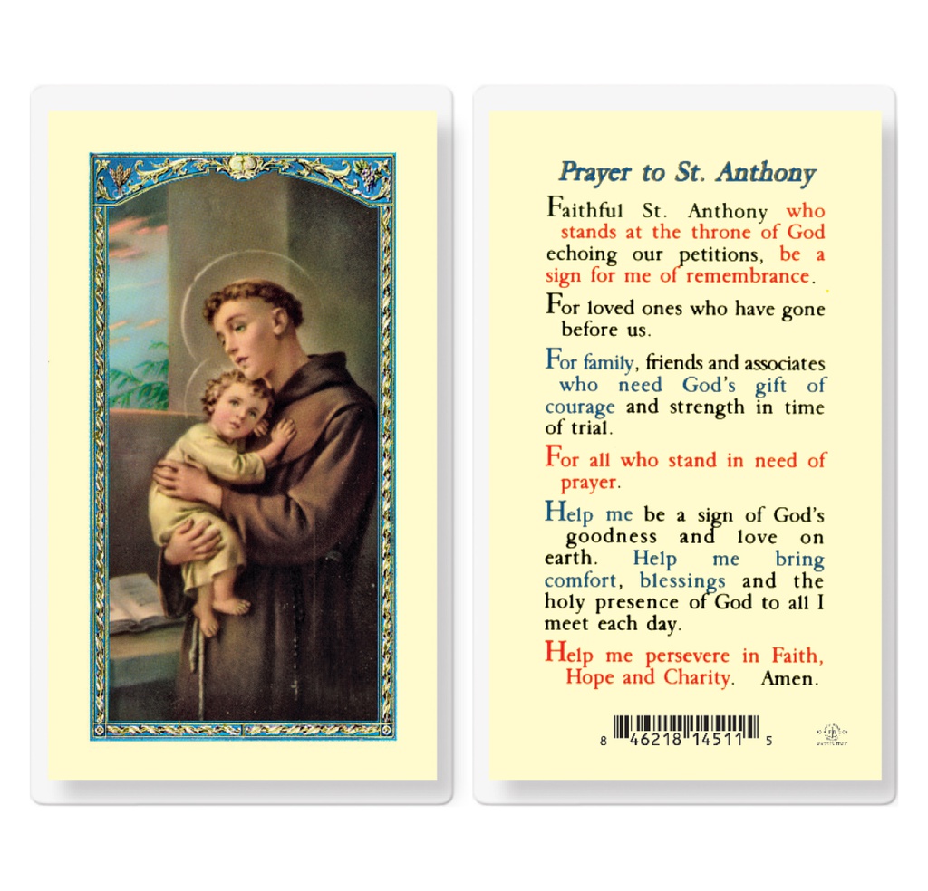Prayer to Saint Anthony Laminated Holy Card