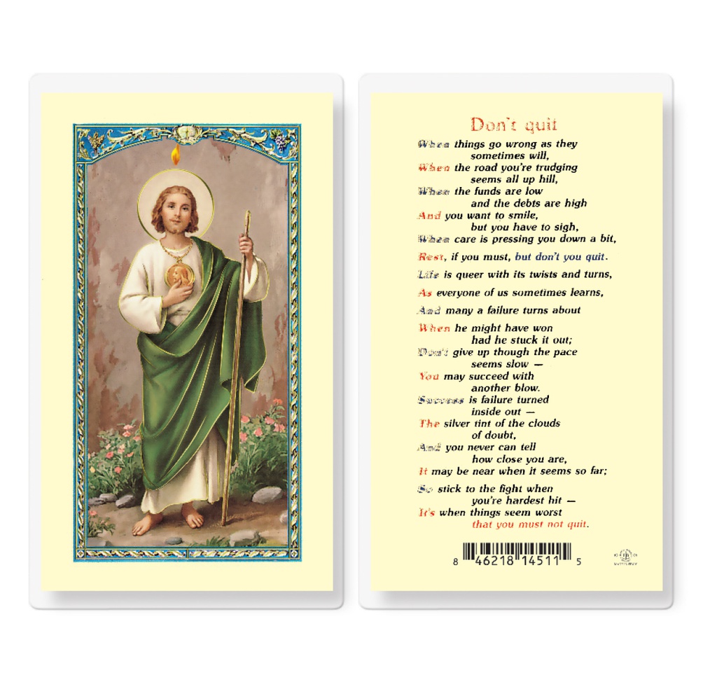 Saint Jude DonÃ†t Quit Laminated Holy Card