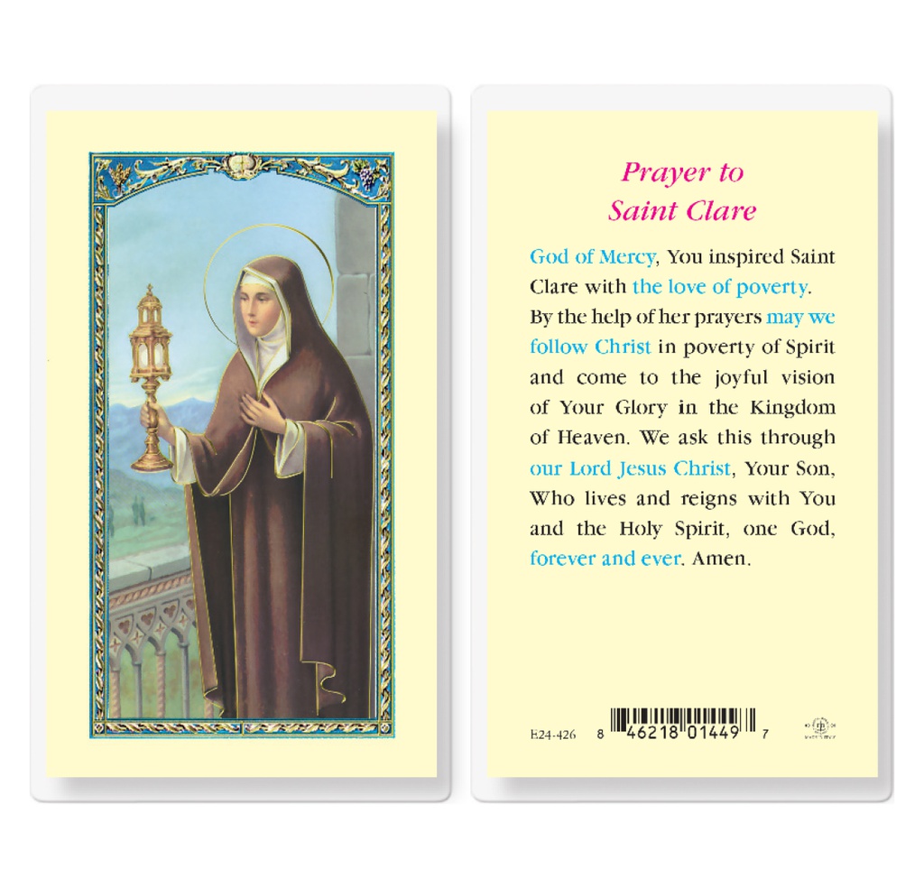 Prayer to Saint Clare Laminated Holy Card
