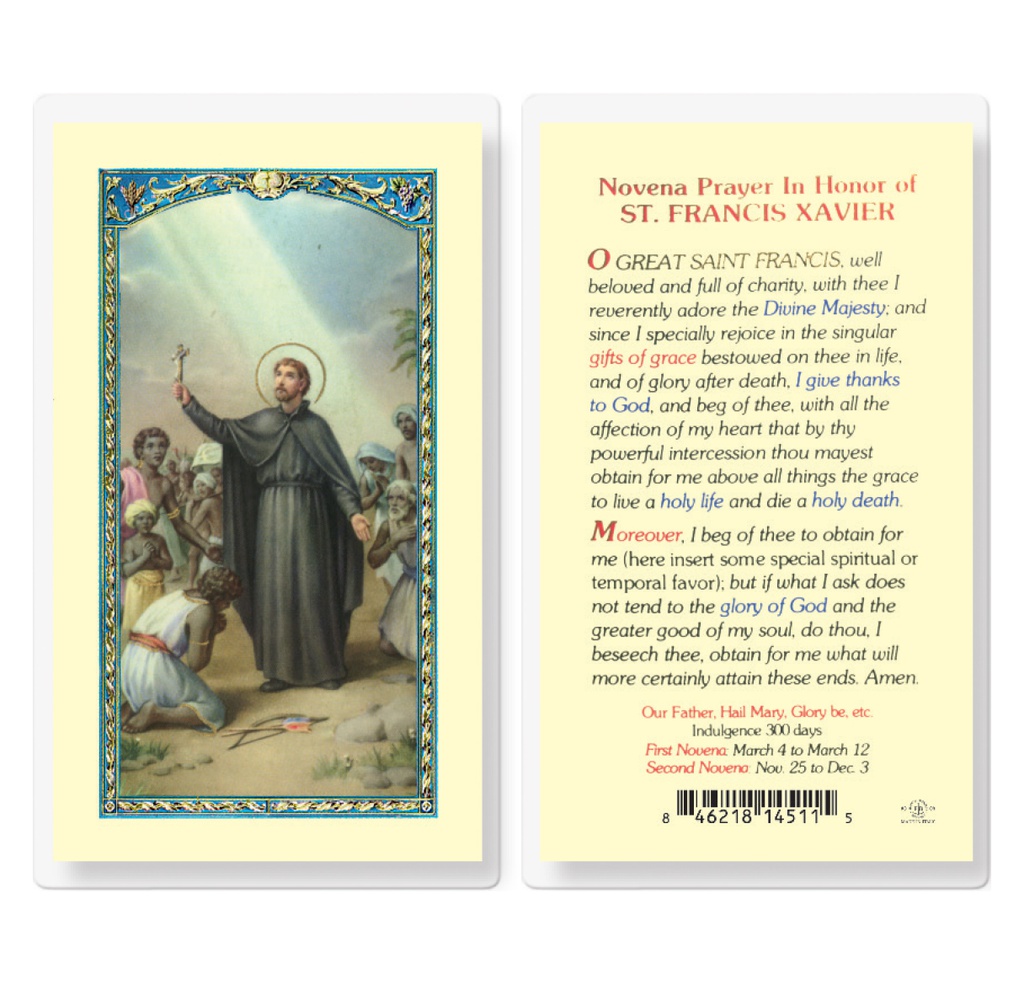 Saint Francis Xavier Novena Prayer Laminated Holy Card