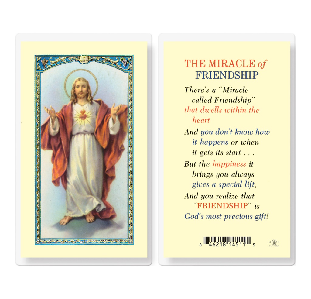 The Miracle of Friendship with Sacred Heart of Jesus Laminated Holy Card