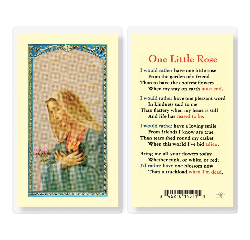 One Little Rose with Madonna and a Rose Laminated Holy Card