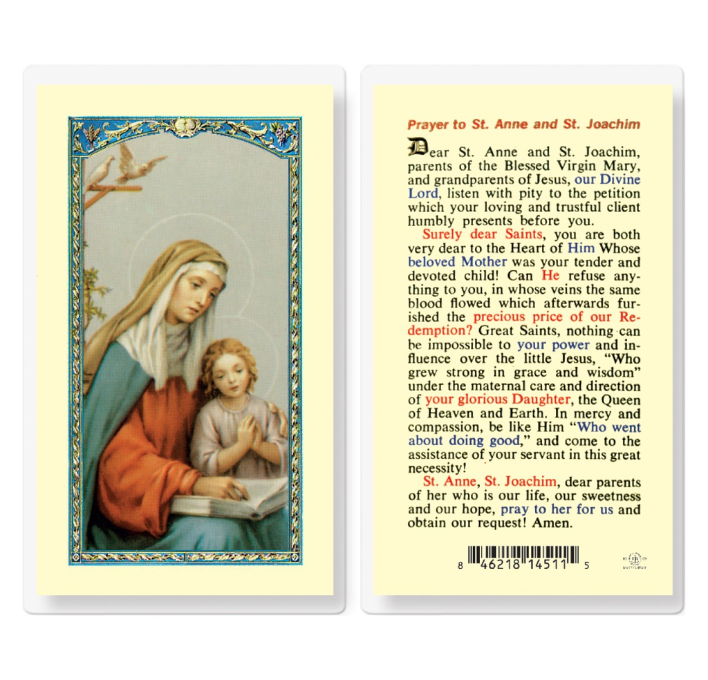 Saint Anne and Joachim Laminated Holy Card
