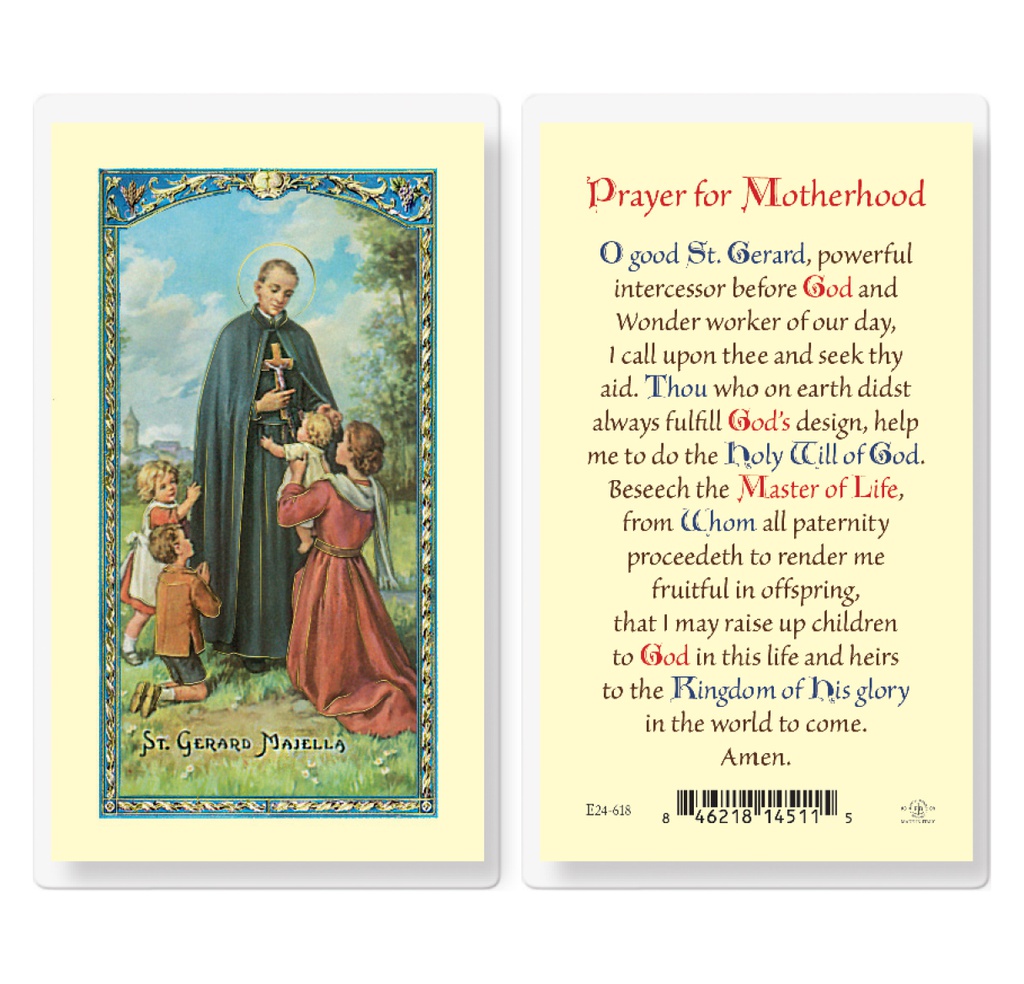 Saint Gerard Motherhood Prayer Laminated Holy Card