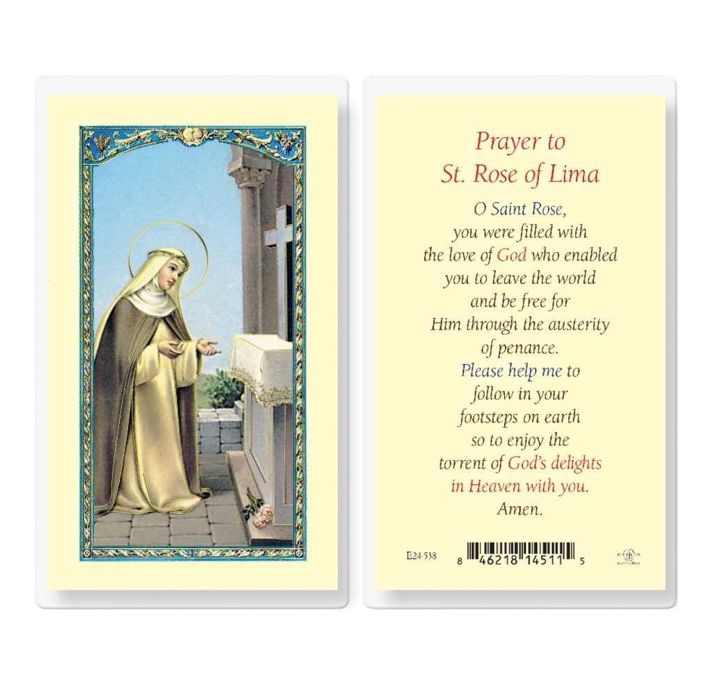 Saint Rose of Lima Laminated Holy Card
