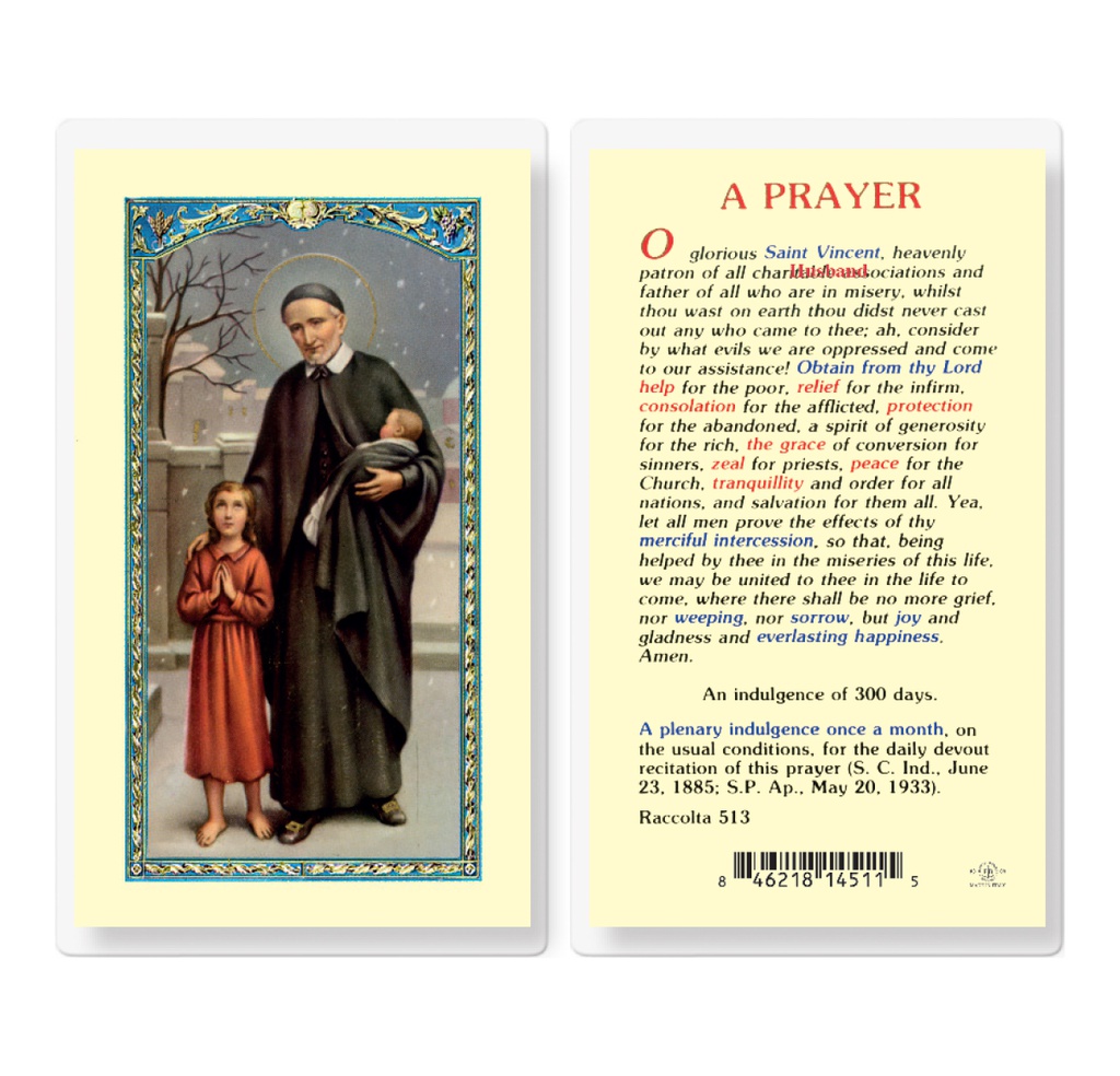 Saint Vincent de Paul Laminated Holy Card