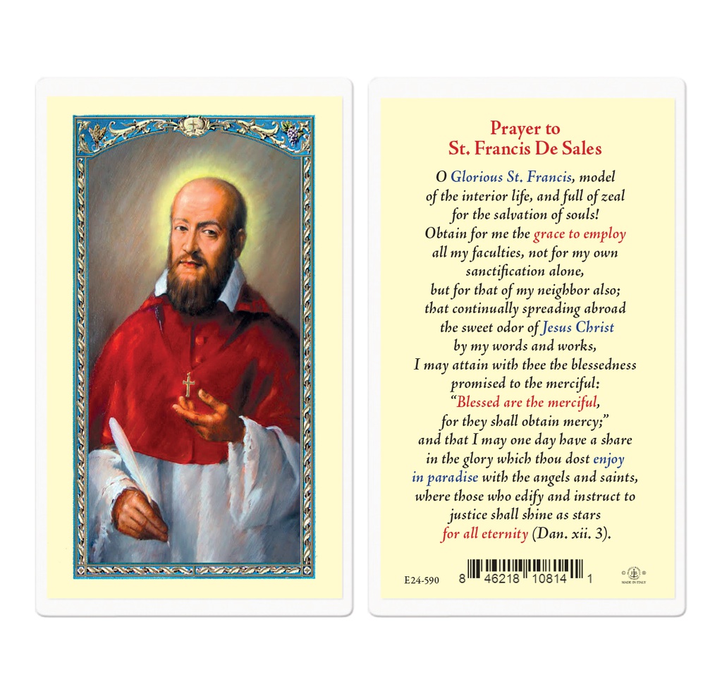 Prayer to St. Francis De Sales Laminated Holy Card