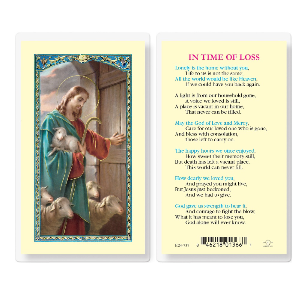 In The Time of Loss with Good Shepherd Laminated Holy Card