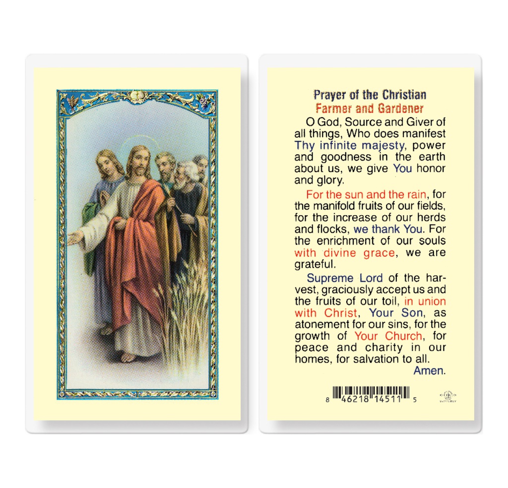 Prayer for a Farmer and Gardener Laminated Holy Card