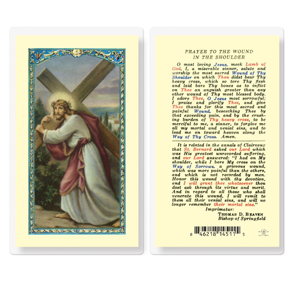 Prayer to the Wound in the Shoulder Laminated Holy Card
